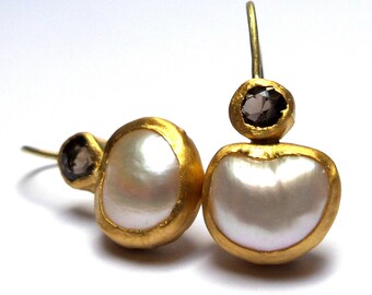 Pearls Earrings - Gold Earrings - 24K Solid Gold Earrings - Earrings - Smokey earrings - Seeds Collection - Free Shipping!