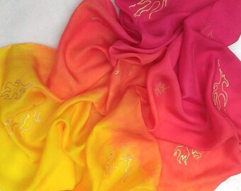 Fire Michaelmas Play Silk ~ Hand Dyed & Hand Painted ~ Waldorf Inspired~