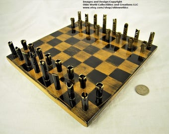 223 / 5.56 bullet shell chess pieces and Optional Rock Maple board #0820160004- Free Shipping to U.S.