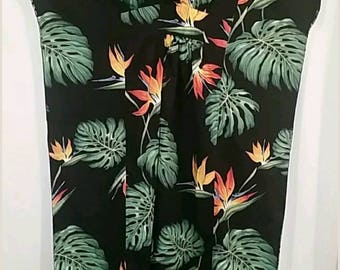 Lovely Vintage Hawaiian Floral Cotton Bird Of Paradise Dress Caftan Polynesian