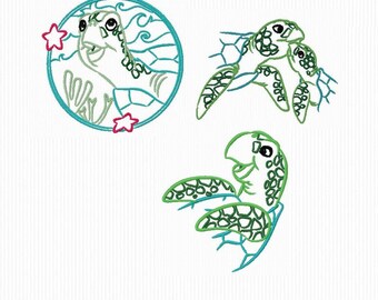 3 embroidery designs on the turtles for machine embroidery format 4 x 4