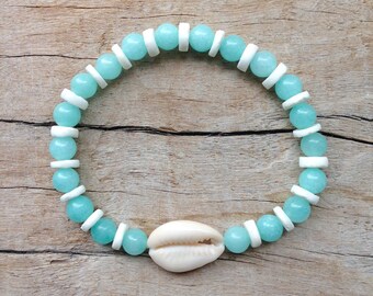shell bracelet, aqua mermaid jewelry, beach bracelet, boho jewelry