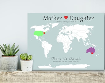 Mom From Daughter, Long Distance Map, Long Distance Love, Gift From Daughter, Personalized Map, Gift For Mom