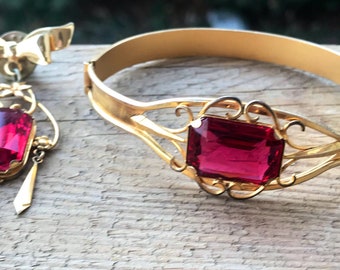 Victorian Jewelry / Victorian Bangle Bracelet / Victorian Brooch / Pin / Emerald Cut Ruby / Antique Bracelet / Victorian Gold Jewellery /
