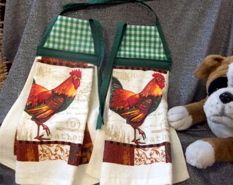 Hanging Printed Kitchen Terry Tie Towels, Green Checks Print Top