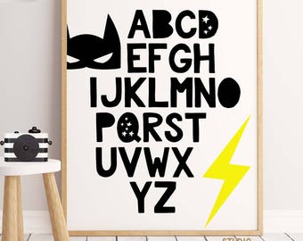 Superhero Alphabet, 50% OFF Alphabet Print, Superhero Nursery, Boys Wall Art, Alphabet Nursery, Playroom, Alphabet Wall Art, Marvel PRINTS