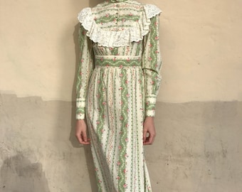 1970's Cotton Floral and Lace Maxi