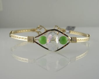 WSB-0104 Handmade Chinese Crystal and 14k Gold Filled Wire Wrapped Bangle Bracelet