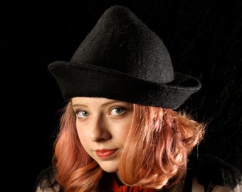 Black Witch Hat - Beauxbatons Inspired Witch Hat - Fleur Delacour Inspired Hat - Black Hat - Black Elf Hat