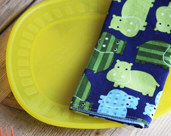 Small Sized Napkins - Hippos - Reversible Small Sized Napkin
