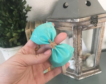 Turquoise patent leather