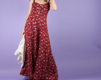 Lush 90s Red Floral Maxi Summer Dress XS S