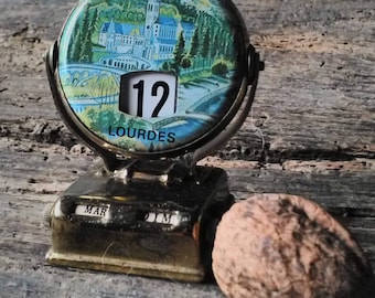 Souvenir French perpetual desk calendar from Lourdes