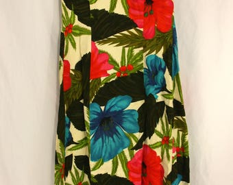 Vintage Waltah Clarke's Hawaiian Shop Multi Colored Tropical Floral Maxi Dress - 12 14
