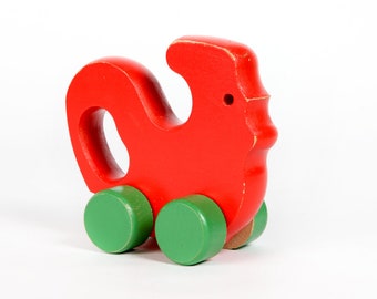 Vintage Baby Toy-wooden rooster on Wheels