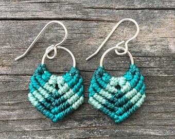 SALE Micro-Macrame Dangle Earrings - Teal and Turquoise