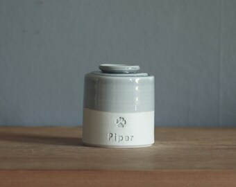 Lidded straight urn. your choice of size, clay, glaze, text, and stamp options. urn for ashes or pet urn.