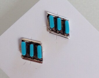 Native American Zuni Turquoise Sterling Petit Point Post Earrings