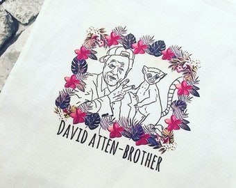 David Attenborough hand illustrated tote bag