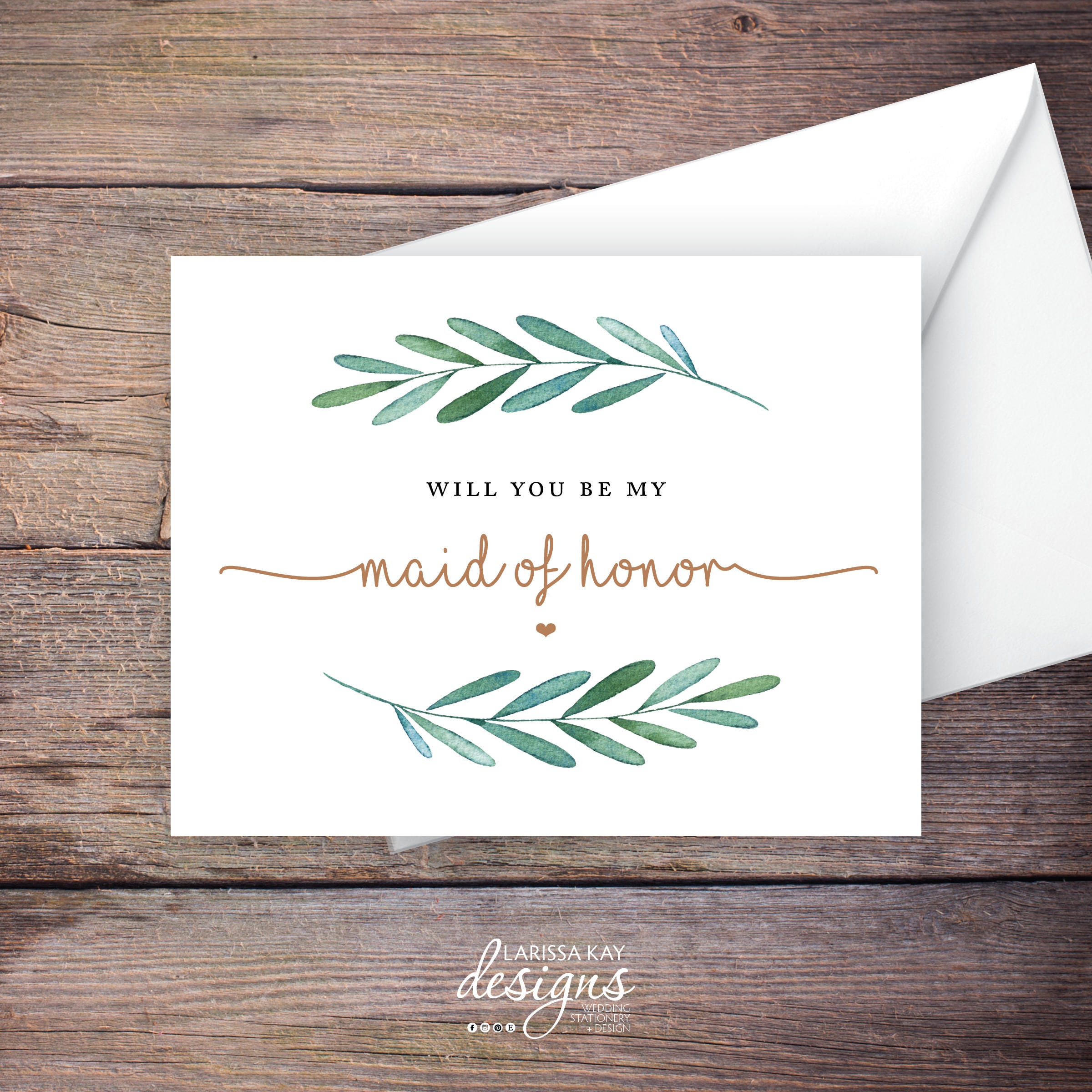 Printable Will You Be My Maid of Honor Card Greenery Instant
