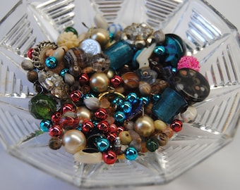Jar of Misc beads, old jewelry pieces