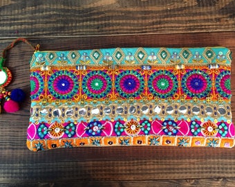 Bohemian Embellished Clutch. Beaded Handbag.