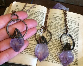 Crystal Necklace Raw Amethyst Necklace / Large Natural Stone Statement Jewelry / Gypsy Jewelry Boho Necklace Long Layering Birthstone Gift