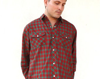 Vintage mens western long sleeved shirt - red and green check . . . "Like" our fb page for 10% discount