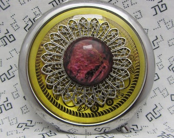 Gold pocket mirror with protective pouch - pocket gift for friends - round compact mirror gift - gold compact mirror - Flame
