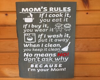 Mom's Rules Wood Sign Mom Rules Rustic Wood Sign