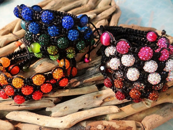 MADE IN AUSTRALIA Adjustable Shamballa Bracelet Macrame Clay Beads Rhinestone Bling Disco Ball Balls Pave You choose the colour!