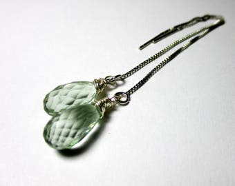 Threader Earrings, Chain Earrings, Pull Through Earrings, Green Amethyst, Amethyst