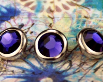 10 Purple Velvet Crystal Hair Snaps - Round Silver Rim Edition -- Made with Swarovski Crystal Element Rhinestones