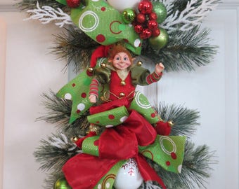 Elf wreath, Christmas Wreath, Christmas swag, Front Door Swag, Front door wreath, Elf front door ,
