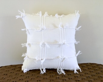 WISPY WHITE chenille pillow cover, nautical cushion, neutral pillow sham, cottage chic cushion, shabby style porch pillow cover