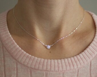 small gold necklace, delicate diamond necklace, dainty necklace, sterling silver, choker necklace, cubic zirconia cz,bridesmaids gift, N130