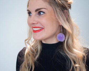 Lilac Pom Pom Hoop Earrings