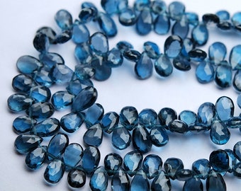 London Blue Topaz Faceted Pear Briolette Loose Gemstone Beads Strand 8" 7mm 6mm - Jewelry Making