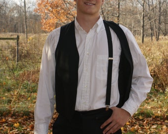 Amish costume clip on suspenders Y back black Ships same day!
