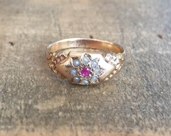 Antique Ruby and Seed Pearl Ring