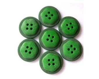 6 Antique vintage buttons, 2 green shades, 17mm, plastic, RARE