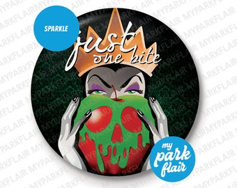 3" Snow White Evil Queen Poison Apple Sparkle Button