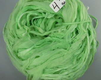 Sari silk Ribbon, Recycled Silk Chiffon, Sari Ribbon, Spearmint green ribbon, tassel supply, knitting supply, weaving supply, crochet supply