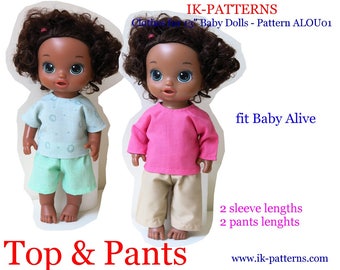 Baby Alive doll clothes patterns TOP shorts PANTS pdf pattern