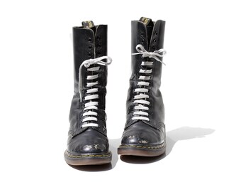 Black Leather Mid Calf Lace Boots / size 7.5