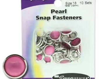 Snap Size 18 Fasteners, Capped Prong Pearl Hot Pink Color - 10 Sets