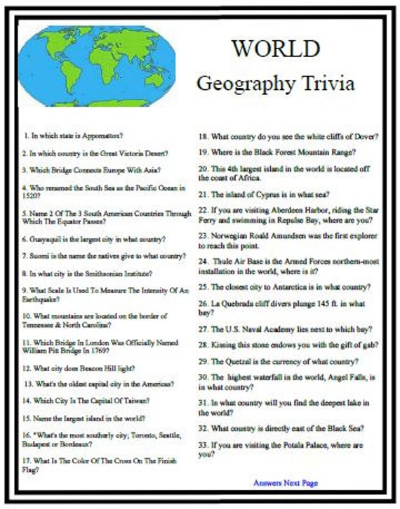 World Geography Trivia 9784
