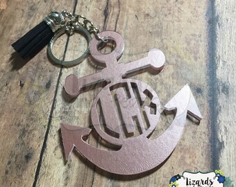Anchor Monogram Keychain with Tassel / Acrylic Anchor Monogram Keychain / Anchor Keychain / Acrylic Anchor Keychain / Monogrammed Keychain