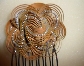 Athentic Vintage Brown Hippy Knotted Cane Silver Hair Comb