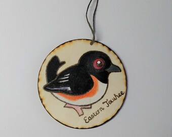 Eastern Towhee Wood Burned Ornament